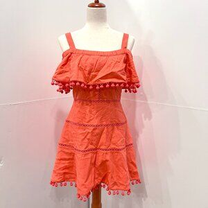 Red Carter Aster Pom Pom trim tassel Sundress Dress Red Orange Coral Small